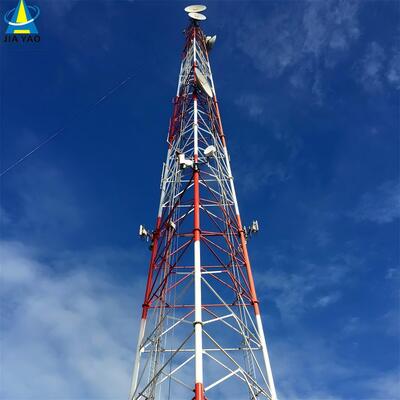 Menara Kisi Baja Tabung Berkaki 3 Presisi Tinggi untuk Stasiun Pangkalan 4G 5G 20M 30M 45M 60M Tiang Telekomunikasi Tahan Angin Galvanis DIP Panas