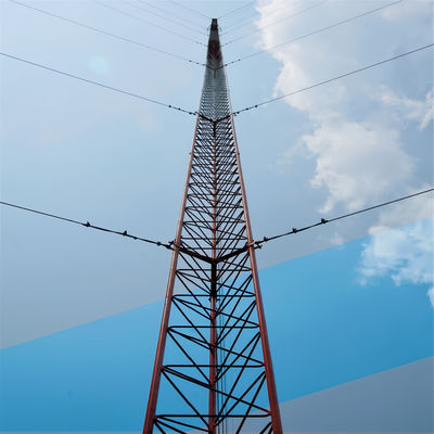 Telekom Didukung Desain Mast Segitiga Gaited Wire Tower Galvanized Steel Lattice Tubular