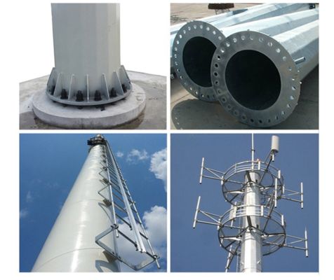 Single Tube Monopole Tower Carbon Steel 25m LTE Network Rural Areas Weatherproof