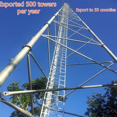 Menara Telekomunikasi Tiga Tabung Baja Karbon 33m Sinyal LTE Area Pedesaan Tahan Angin
