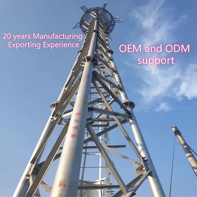 Menara Telekomunikasi Tiga Tabung Baja Karbon 33m Sinyal LTE Area Pedesaan Tahan Angin