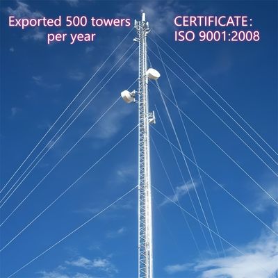 Guy tali Cell Tower Kekuatan tinggi Baja 35m Jaringan mobile Zona pinggiran kota tahan angin