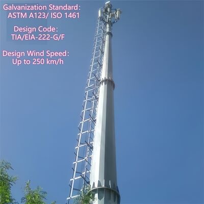 Monopole Tower baja dirancang dengan ANSI TIA 222 G H F dan EN 1991 1 4 standar untuk dukungan infrastruktur telekomunikasi