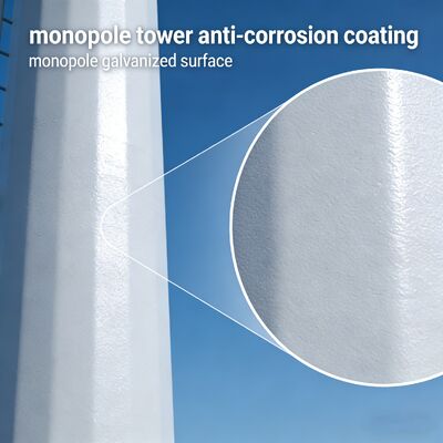 Monopole Tower telecom single shaft dibangun dari kelas baja Q235 dan Q355 memenuhi A36 astm EN 1991 1 4 dan EN 1993 3 1 kode desain