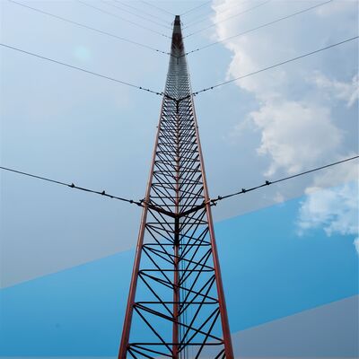 Menara Kawat Baja Galvanis Celup Panas yang Dapat Disesuaikan 20m-120m untuk Pemantauan Angin Siaran FM Telekomunikasi 5G