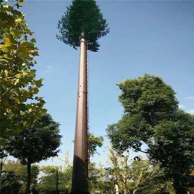 Menara Pohon Bionik dengan manajemen kabel terintegrasi dan platform tersembunyi yang mendukung peralatan telekomunikasi gelombang mikro dan pemantauan lingkungan