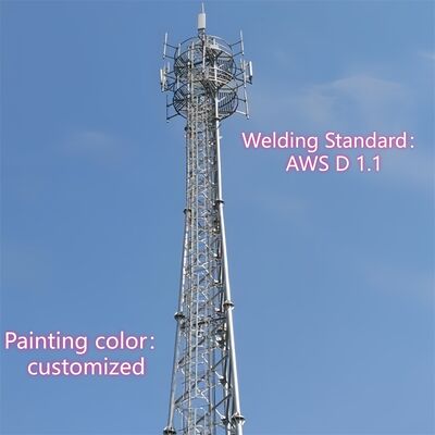 Menara Baja Tubular Berkaki 3 Tugas Berat dengan Perawatan Permukaan Galvanis Hot Dip untuk Infrastruktur Telekomunikasi Tahan Lama