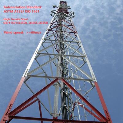 46M Lightning Protection 3 Legged Angle Steel Tower For Industrial Park 5G Base Station