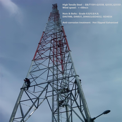 Menara Telekomunikasi Baja 3 Tabung 45m 56m 67m 75Meter Q355 Untuk Area Pengajaran Universitas