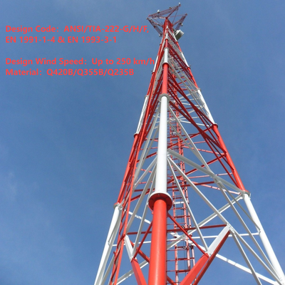 Menara Kisi Baja Tabung Berkaki 3 Presisi Tinggi untuk Stasiun Pangkalan 4G 5G 20M 30M 45M 60M Tiang Telekomunikasi Tahan Angin Galvanis DIP Panas