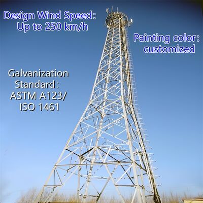 Menara Komunikasi Baja Sudut Berkaki 4 Seismik Kelas ANSI/TIA-222 Tiang Kisi Standar untuk Pemasangan Antena Radio TV