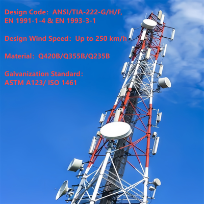 Menara Kisi Baja Tubular Berkaki 3 Tugas Berat untuk Komunikasi Area Pertambangan Jarak Jauh Stasiun Pangkalan 4G 5G Q345B Tiang Tahan Angin Galvanis DIP Panas