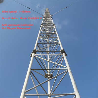 WireTower Berpegangan Ultra Tinggi untuk Siaran TV Radio Jarak Jauh Tiang Kisi Kuat Standar ANSI/TIA-222 dengan Sistem Jangkar Baja yang Dikeraskan